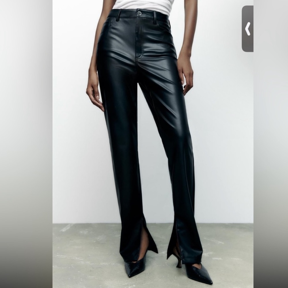 FAUX LEATHER FLARED SLIT SLIM FIT PANTS Size 6